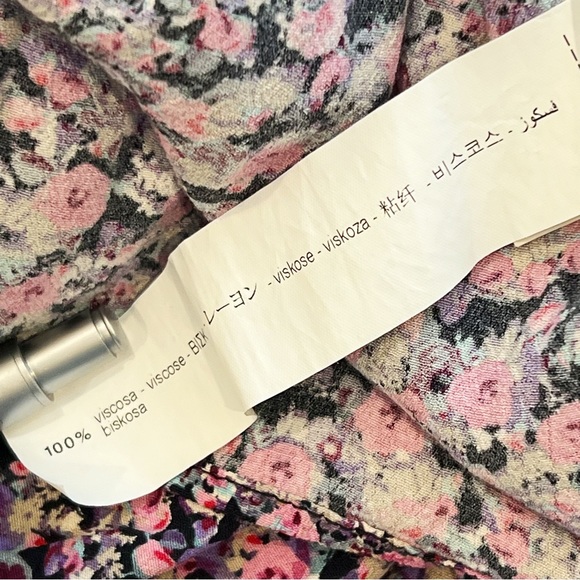 Zara Floral Print Maxi Dress Multicolor Lantern Long Sleeves Collar Shirtdress S - Picture 8 of 9